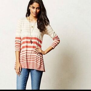 Puella Long Sleeve Striped Red Knit Swing Blouse Top